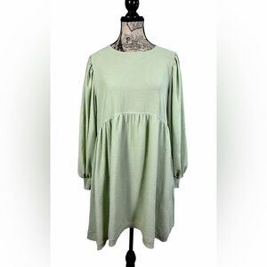 Blu Pepper Sage Green Textured Tunic Dress W/ Raw Edge Hemline Size L Boho Chic